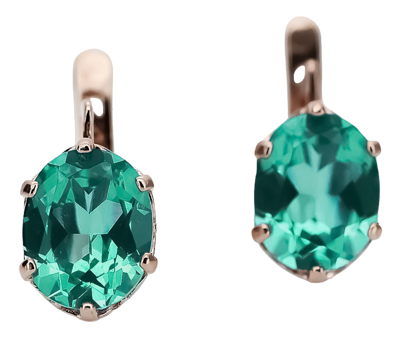 Vintage Emerald Earrings in 14K Rose Gold (vec003r-em) — worn on the neckline, showing the drape