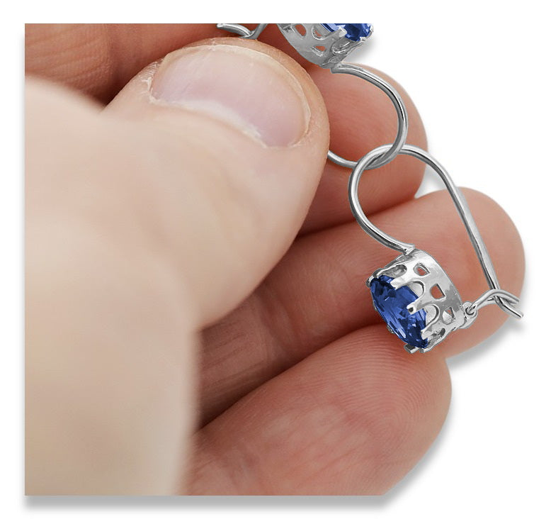 Vintage Sapphire Earrings in Sterling Silver (vec196s-sp) — close-up of the stone and setting