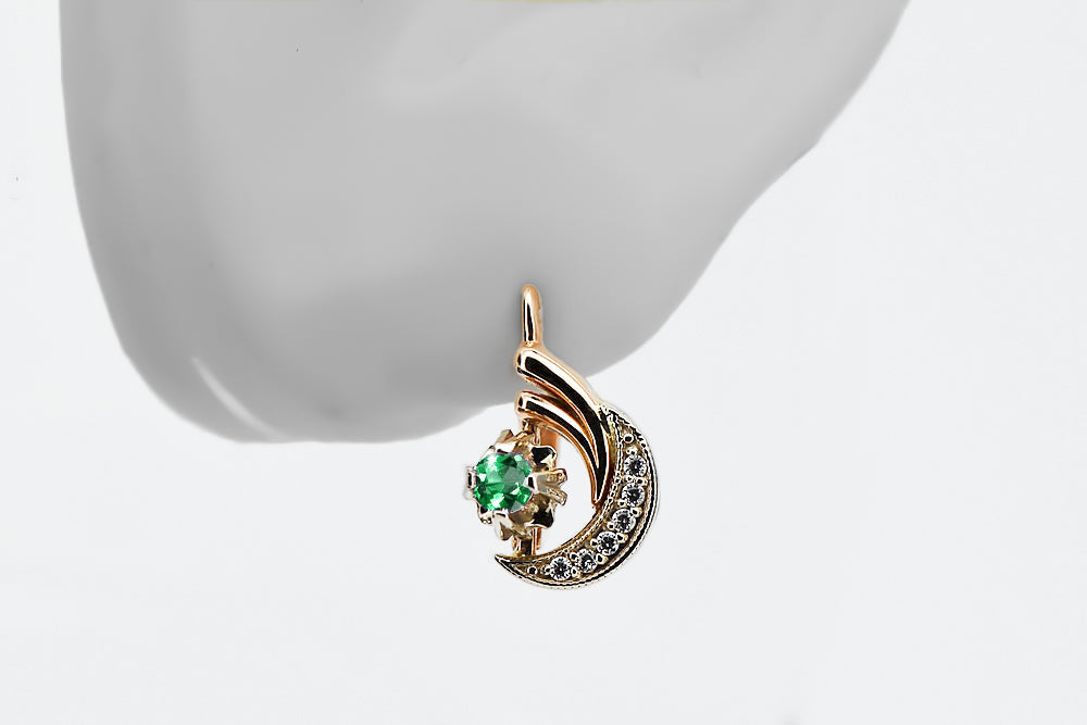 Vintage Emerald Earrings in 14K Rose & White Gold (vec093rw-em) — side view showing the setting