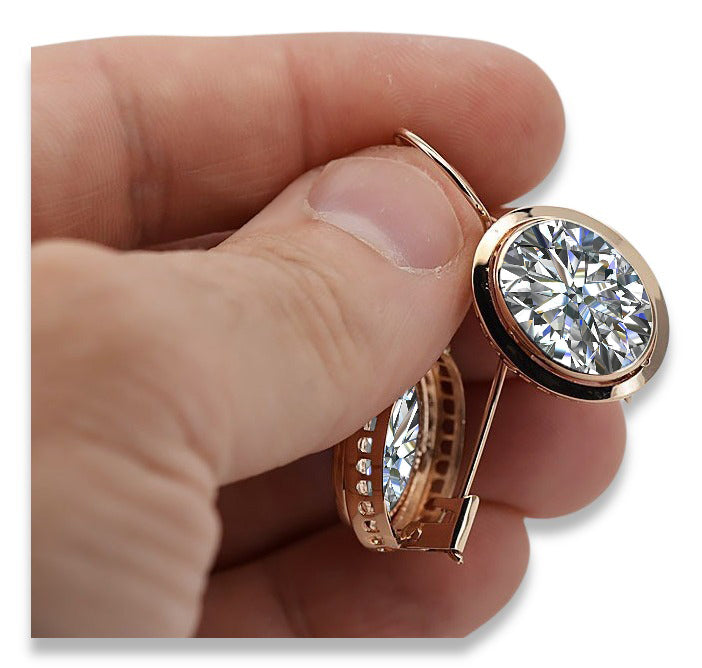 Vintage Zircon Earrings in 14K Rose Gold (vec114r-zi) — close-up of the stone and setting