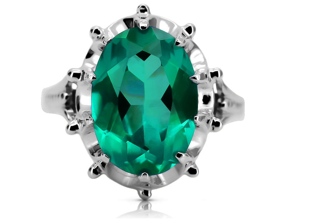 Vintage Emerald Ring in Sterling Silver (vrc079s-em) — full view of the piece