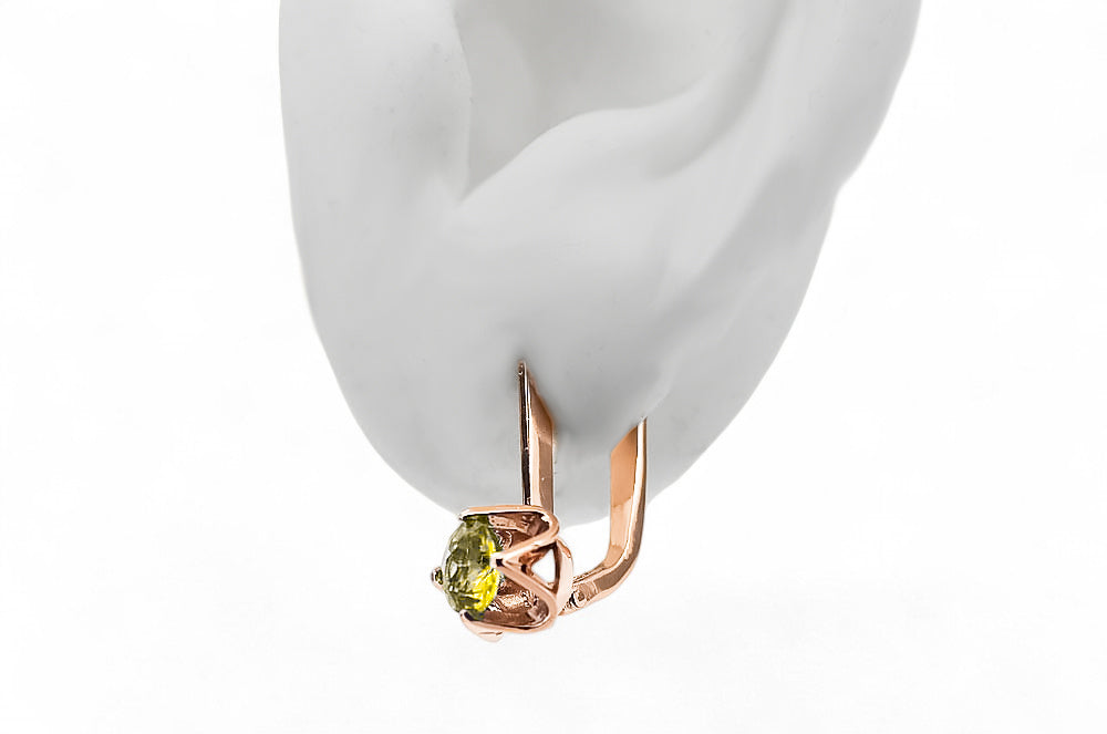 Vintage Yellow Peridot Earrings in 14K Rose Gold (vec005r-yp) — close-up of the hallmark on the inner band