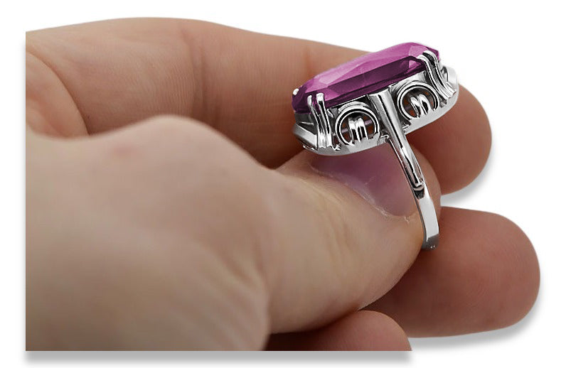Vintage Amethyst Ring in Sterling Silver (vrc038s-am) — side view showing the setting