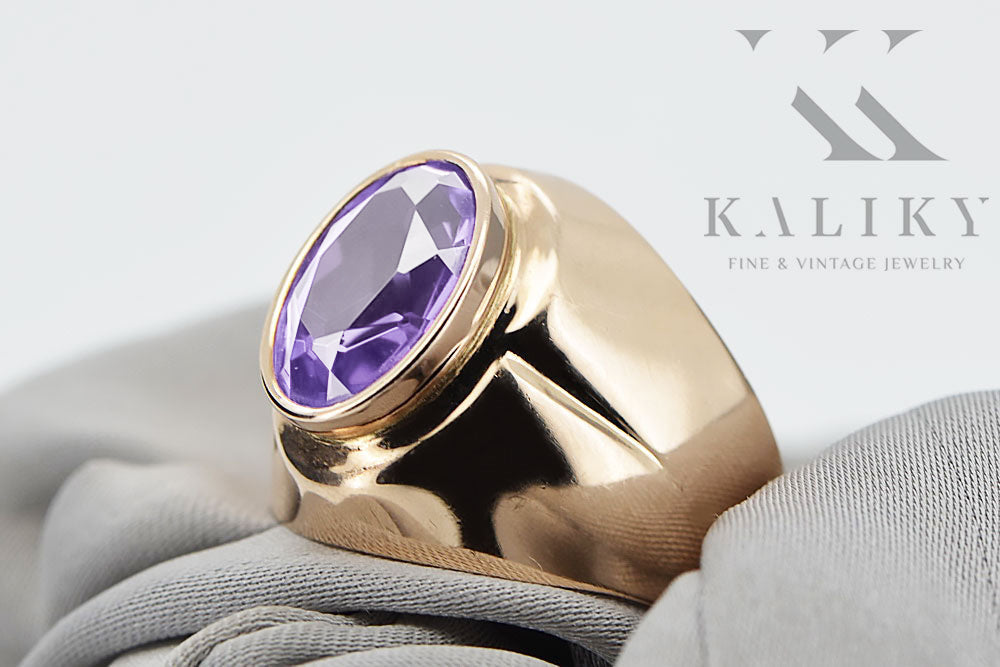Vintage Alexandrite Ring in 14K Rose Gold (vrc296r-ax) — close-up of the hallmark on the inner band