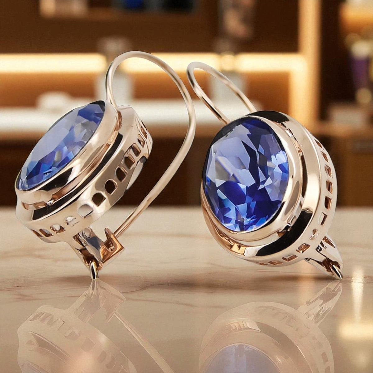 Vintage Sapphire Earrings in 14K Rose Gold (vec114r-sp)