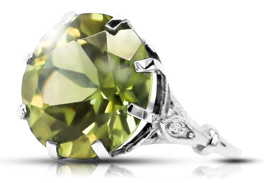 Vintage Yellow Peridot Ring in Sterling Silver (vrc073s-yp) — side view showing the setting