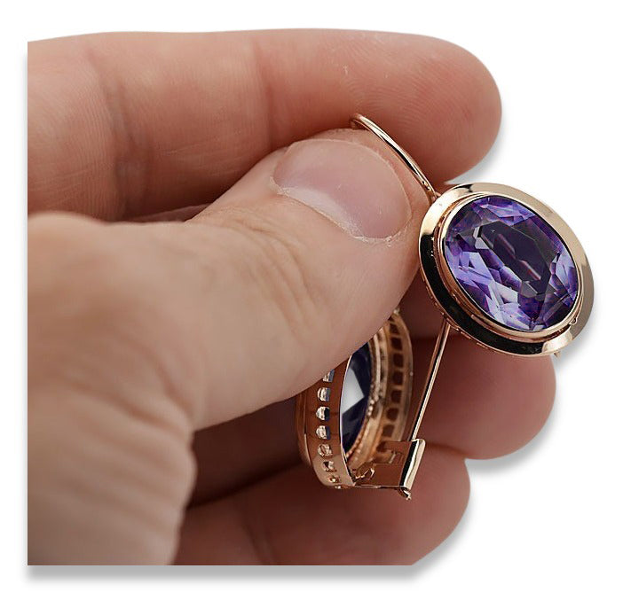 Vintage Alexandrite Earrings in 14K Rose Gold (vec114r-ax) — close-up of the hallmark on the inner band