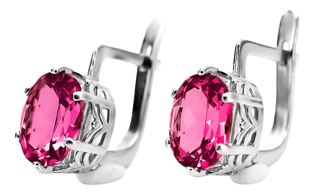 Vintage Ruby Earrings in Sterling Silver (vec003s-rb) — worn on the neckline, showing the drape