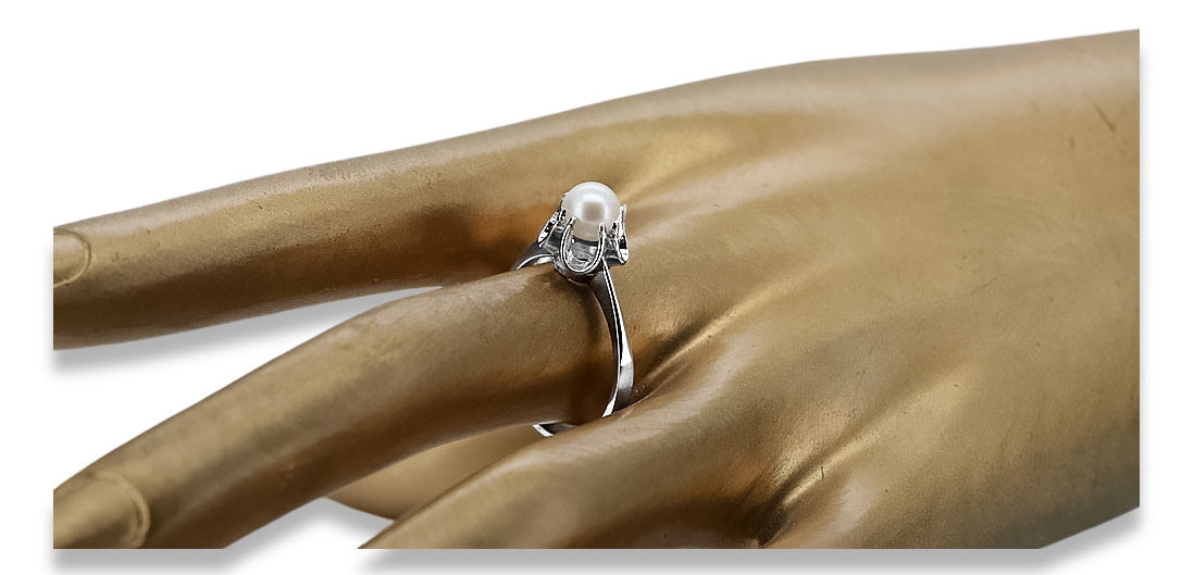 Vintage Pearl Ring in Sterling Silver (vrpr001s) — close-up of the hallmark on the inner band