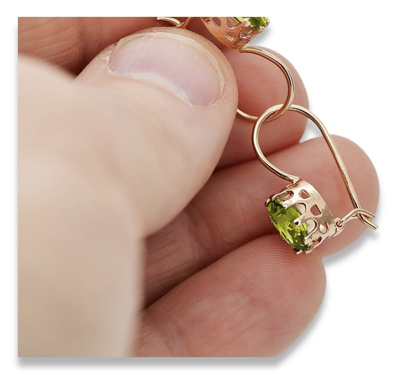 Vintage Yellow Peridot Earrings in 14K Rose Gold (vec196r-yp) — close-up of the hallmark on the inner band