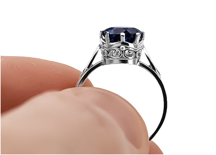 Vintage Sapphire Round Ring in Sterling Silver (vrc366s-sp) — side view showing the setting