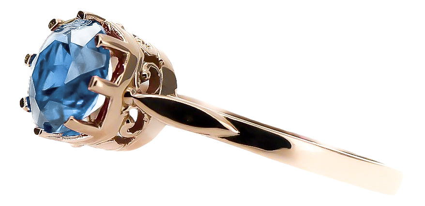 Vintage Aquamarine Ring in 14K Rose Gold (vrc366r-aq) — full view of the piece