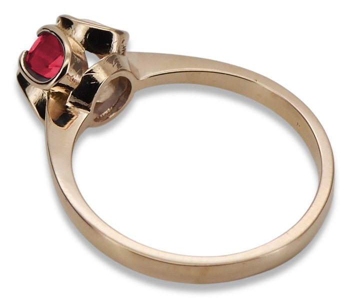 Vintage Ruby Ring in 14K Rose Gold (vrc348r-rb) — worn on the neckline, showing the drape