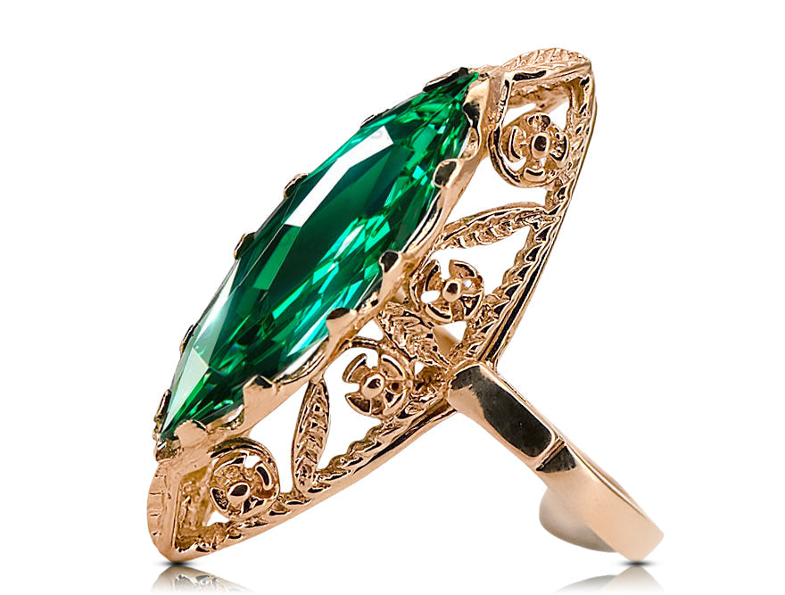 Vintage Emerald Ring in 14K Rose Gold (vrc005r-em) — back view with the clasp