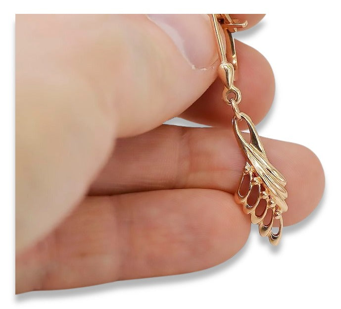 Vintage Leaf Earrings in 14K Rose Gold (ven215) — view 3
