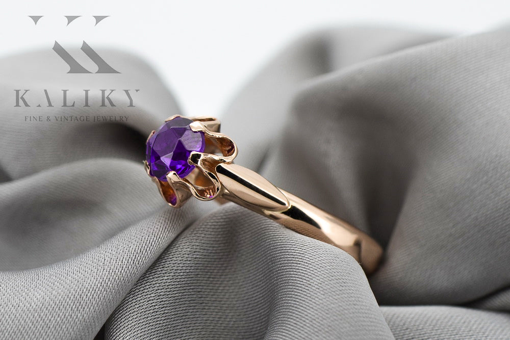 Vintage Alexandrite Ring in 14K Rose Gold (vrc094r-ax) — view 2