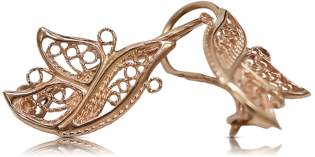 Vintage Leaf Earrings in 14K Rose Gold (ven104) — full view of the piece