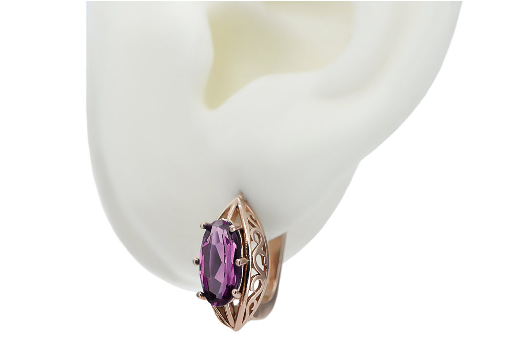 Vintage Amethyst Earrings in 14K Rose Gold (vec141r-am) — close-up of the hallmark on the inner band