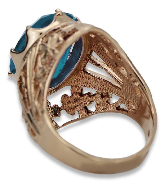 Vintage Aquamarine Ring in 14K Rose Gold (vrc031r-aq) — worn on the hand, showing profile
