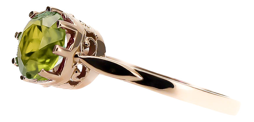Vintage Yellow Peridot Ring in 14K Rose Gold (vrc366r-yp) — full view of the piece