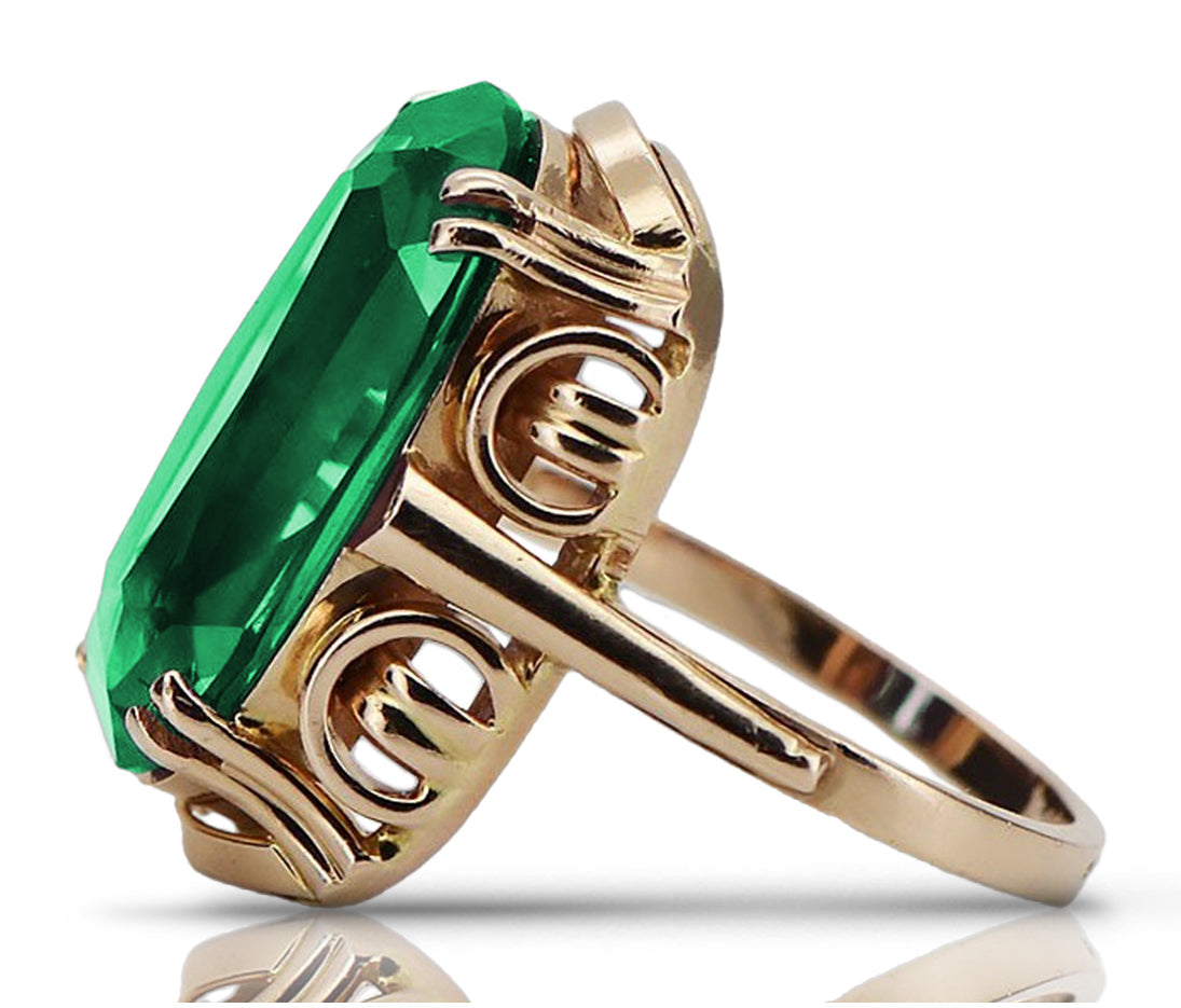 Vintage Emerald Ring in 14K Rose Gold (vrc038r-em) — side view showing the setting