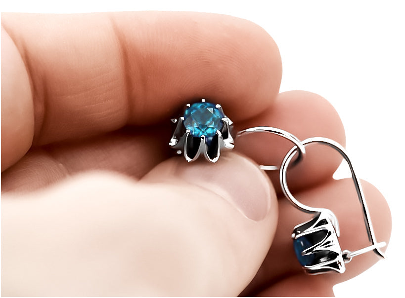 Vintage Alexandrite Aquamarine Earrings in Sterling Silver (vec092s-aq) — full view of the piece