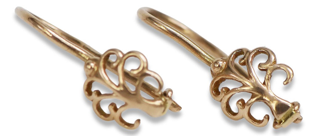 Vintage Leaf Earrings in 14K Rose Gold (ven201) — side view showing the setting