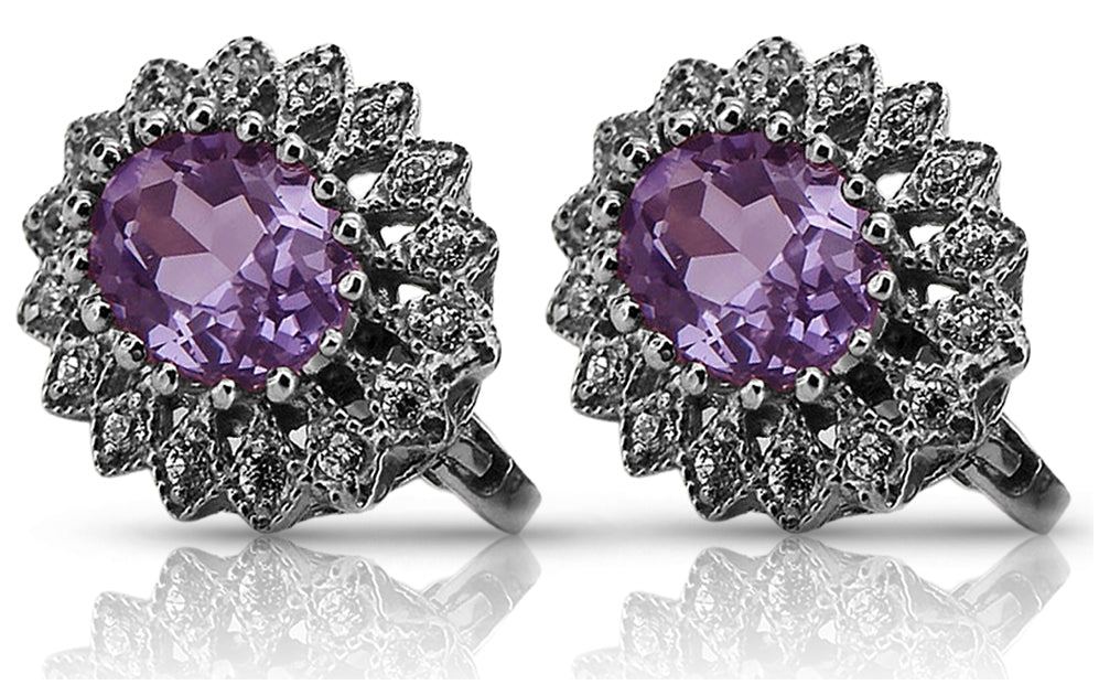 Vintage Amethyst Earrings in 14K White Gold (vec125w-am) — full view of the piece