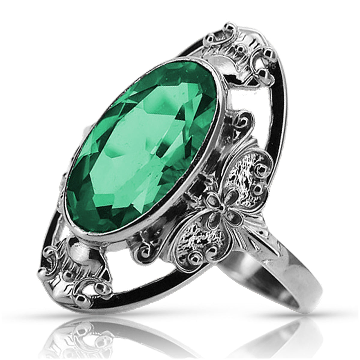 Vintage Emerald Ring in Sterling Silver (vrc014s-em) — close-up of the hallmark on the inner band