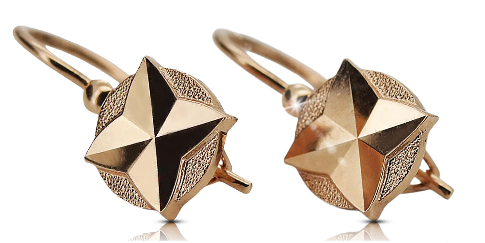 Vintage Leaf Earrings in 14K Rose Gold (ven089) — view 2