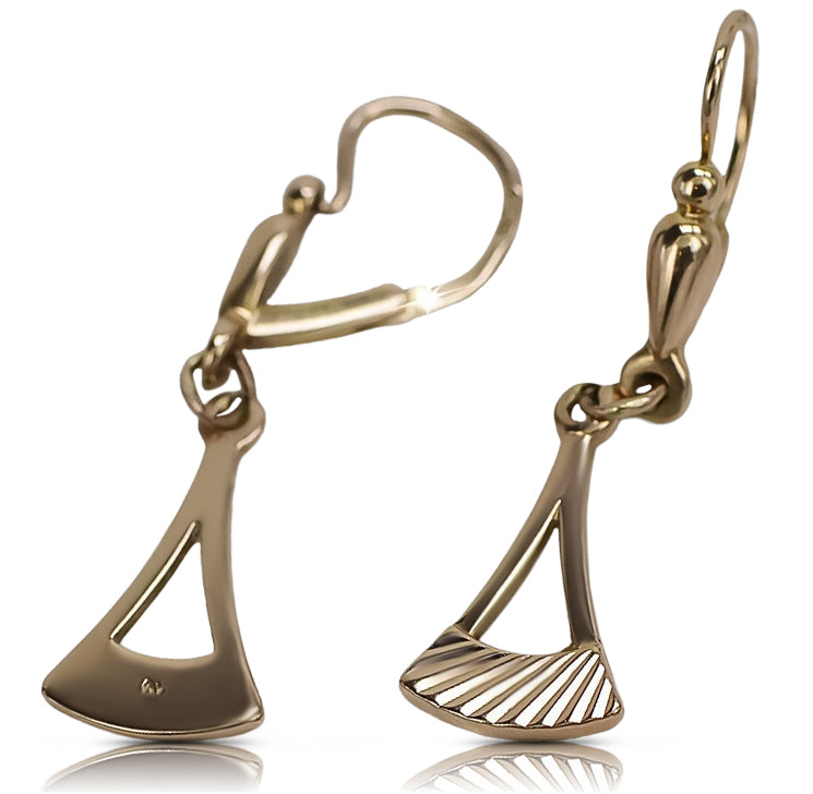Vintage Hanging Earrings in 14K Rose Gold (ven011) — side view showing the setting