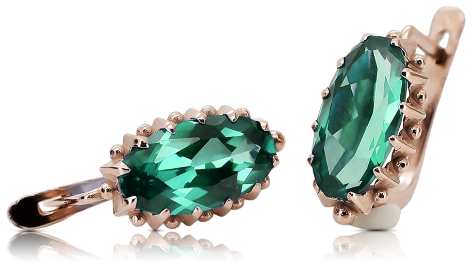 Vintage Emerald Earrings in 14K Rose Gold (vec174r-em) — full view of the piece