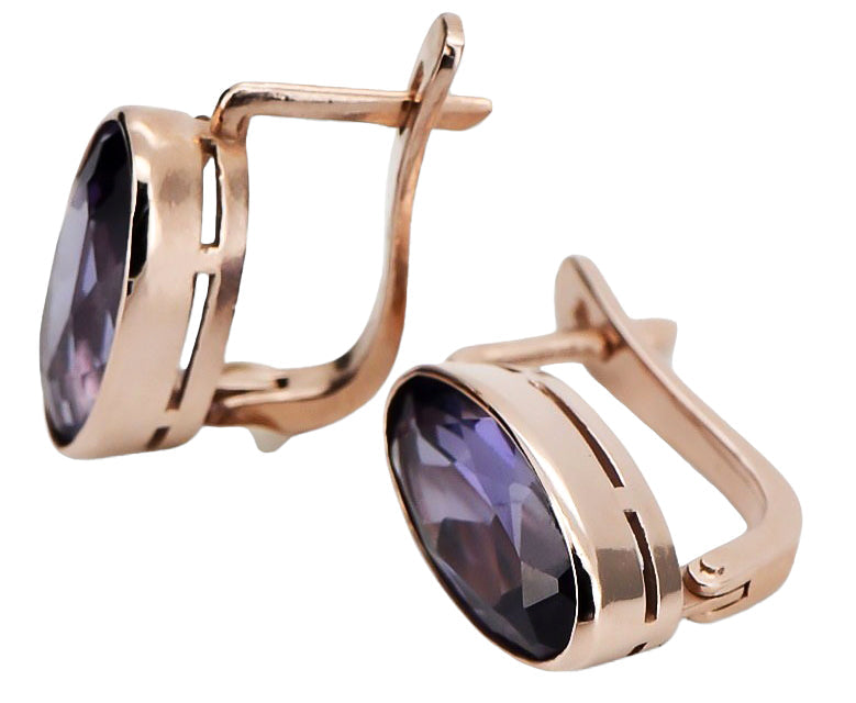Vintage Alexandrite Earrings in 14K Rose Gold (vec001r-ax) — close-up of the hallmark on the inner band