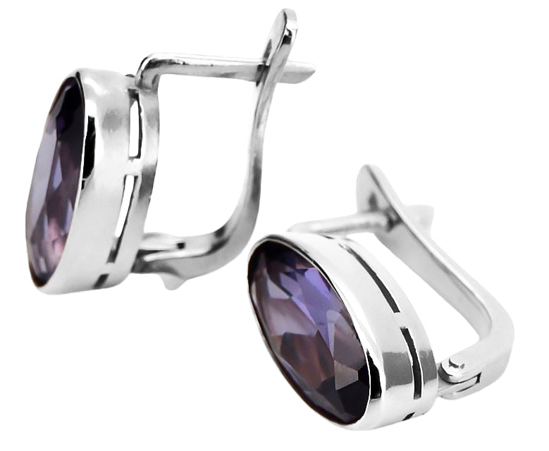 Vintage Alexandrite Oval Earrings in Sterling Silver (vec001s-ax) — close-up of the hallmark on the inner band