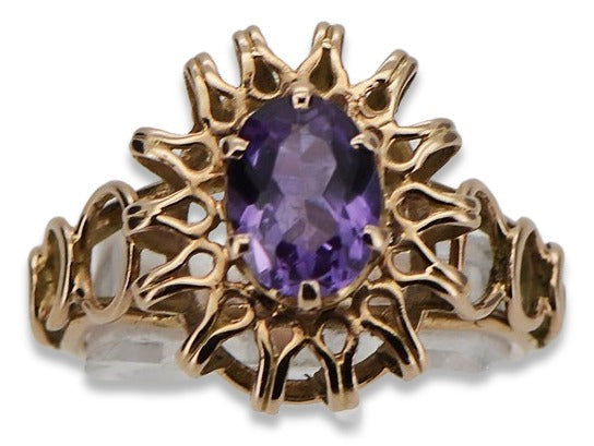 Vintage Alexandrite Ruby Emerald Sapphire Zircon Ring in 14K Rose Gold (vrc032r-ax) — worn on the hand, showing profile