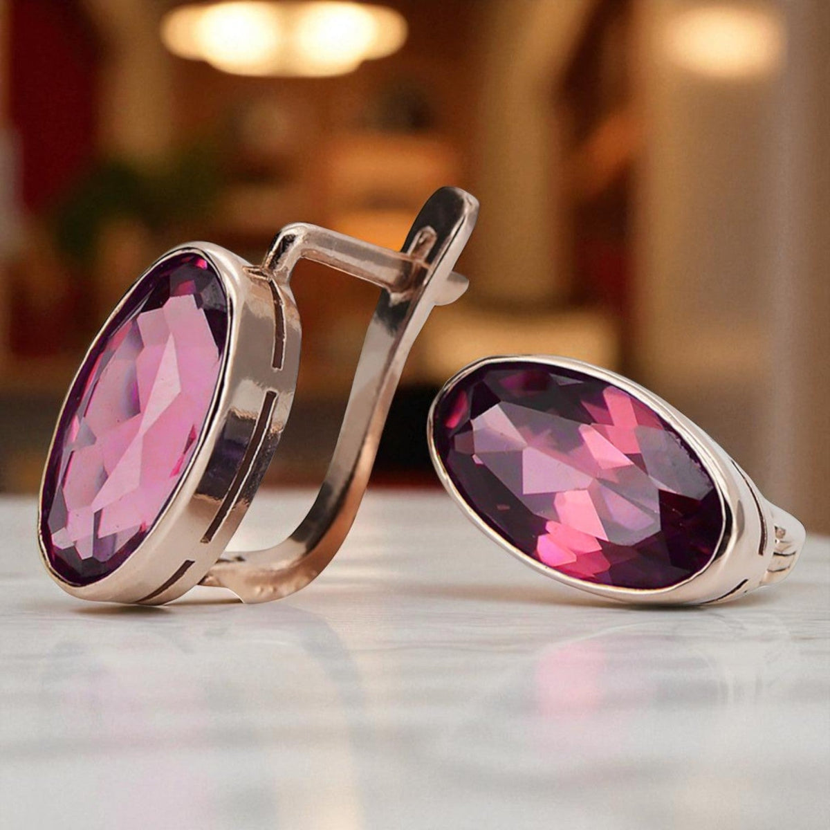 Vintage Ruby Earrings in 14K Rose Gold (vec001r-rb)