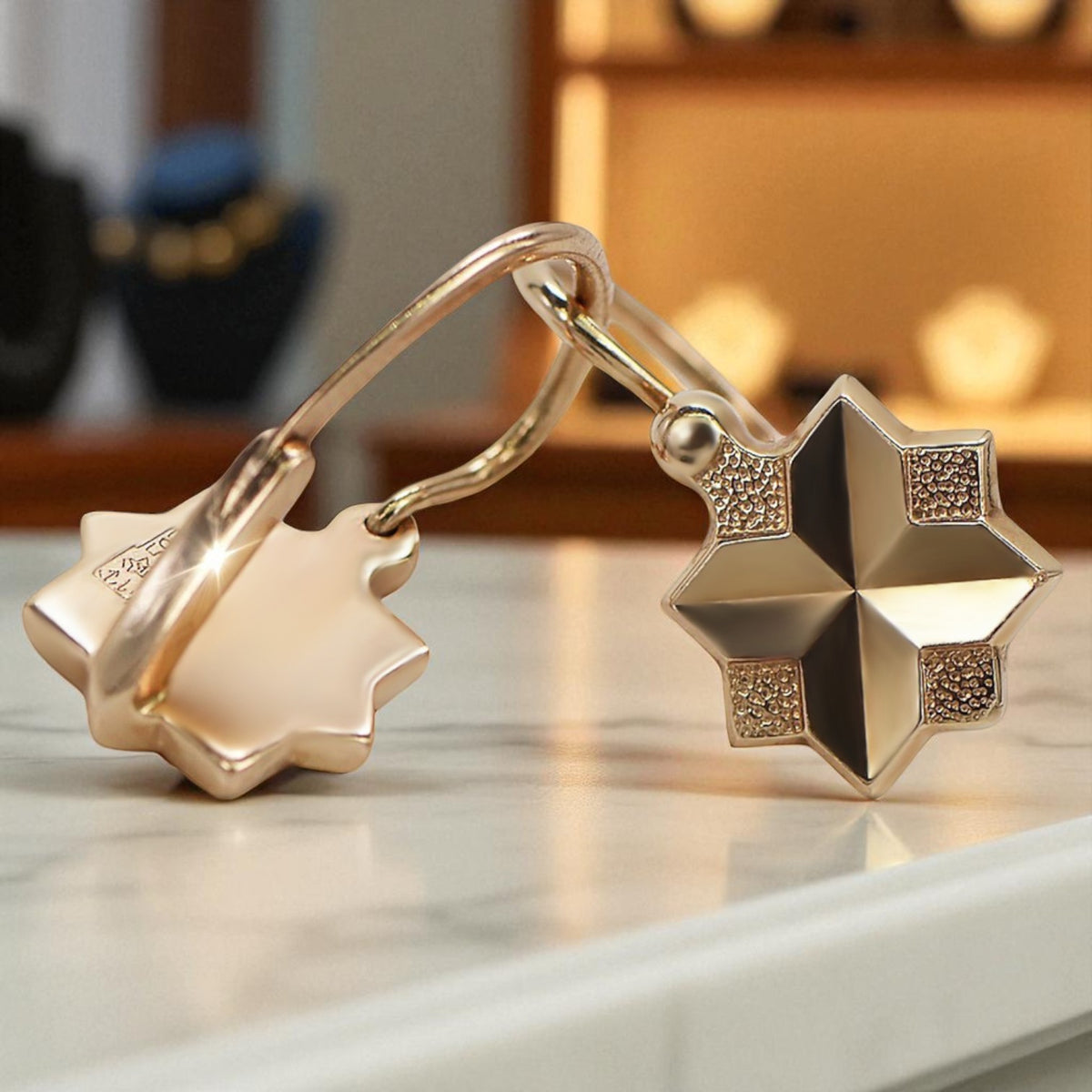 Vintage Leaf Earrings in 14K Rose Gold (ven058)