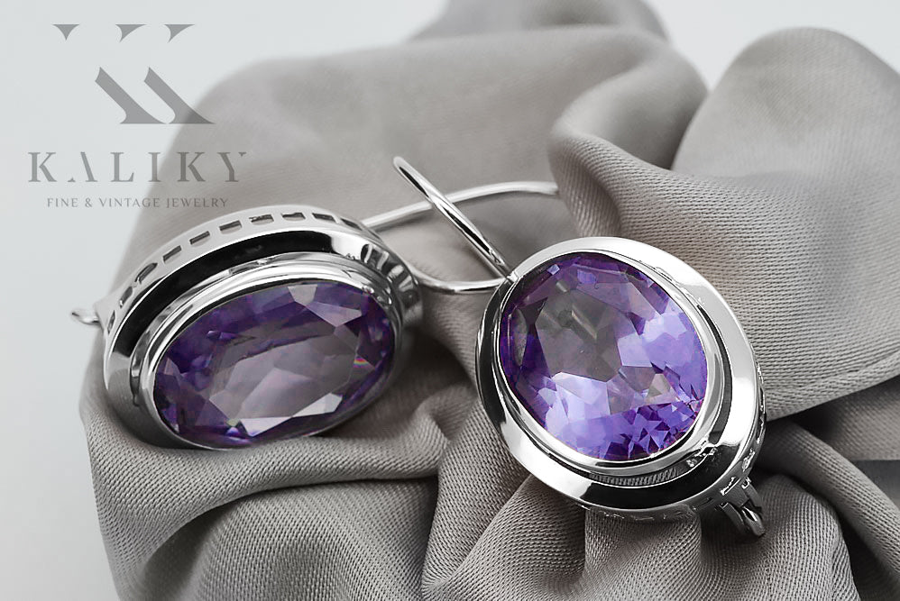 Vintage Alexandrite Earrings in Sterling Silver (vec114s-ax) — full view of the piece