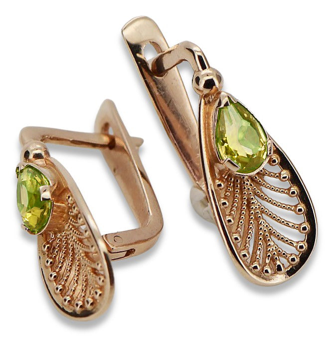 Vintage Yellow Peridot Earrings in 14K Rose Gold (vec067r-yp) — close-up of the hallmark on the inner band