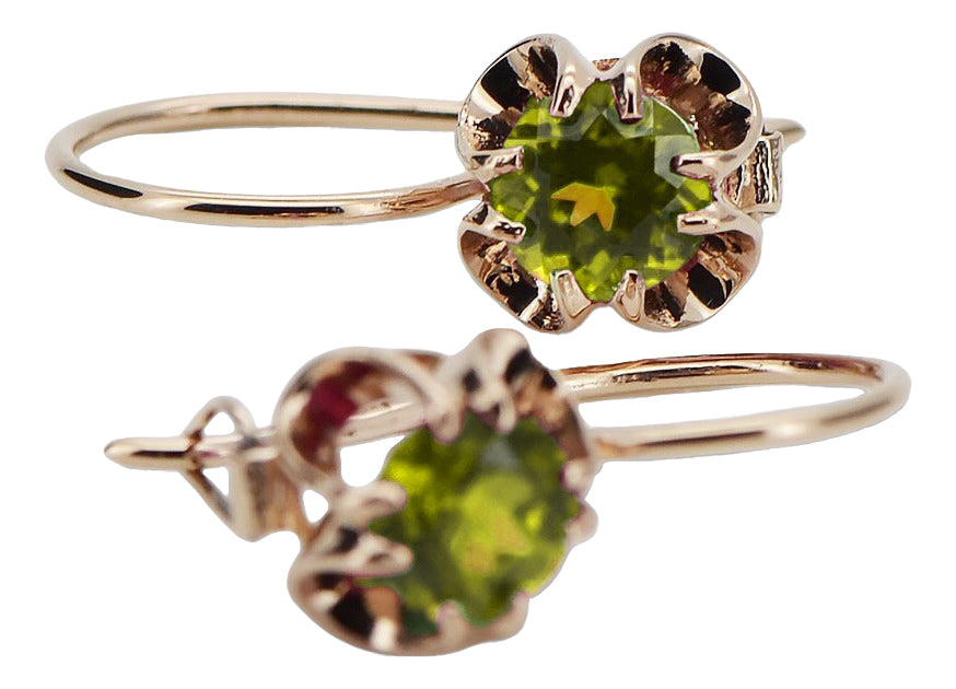 Vintage Yellow Peridot Earrings in 14K Rose Gold (vec035r-yp) — close-up of the hallmark on the inner band