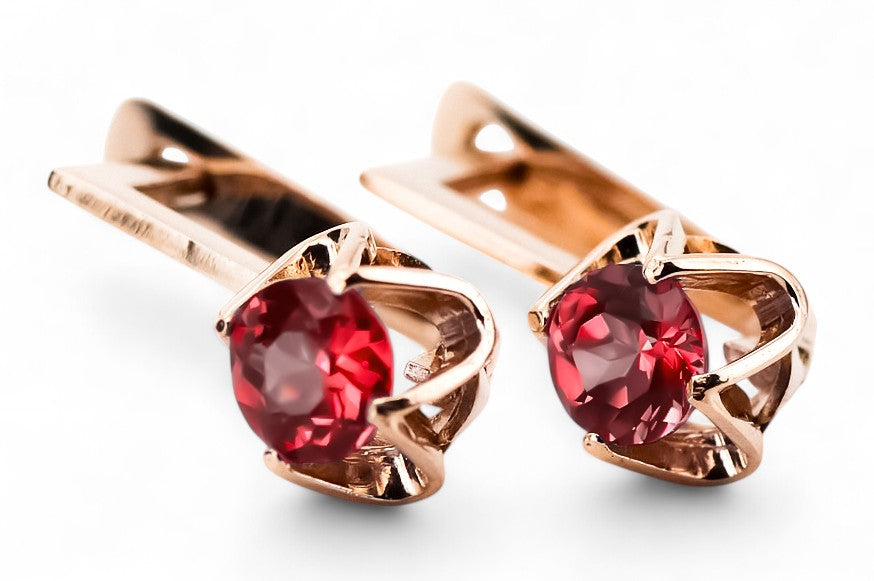 Vintage Ruby Earrings in 14K Rose Gold (vec005r-rb) — full view of the piece