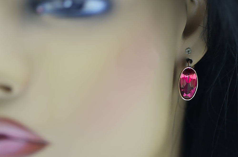 Vintage Ruby Earrings in 14K Rose Gold (vec001r-rb) — side view showing the setting