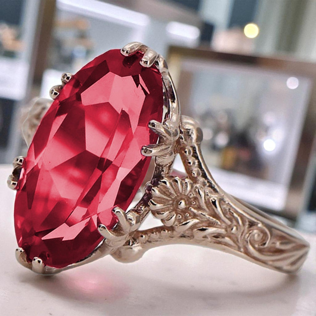 Vintage Ruby Ring in 14K Rose Gold (vrc084r-rb)