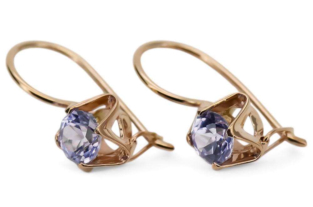 Vintage Alexandrite Earrings in 14K Rose Gold (vec142r-ax) — close-up of the hallmark on the inner band
