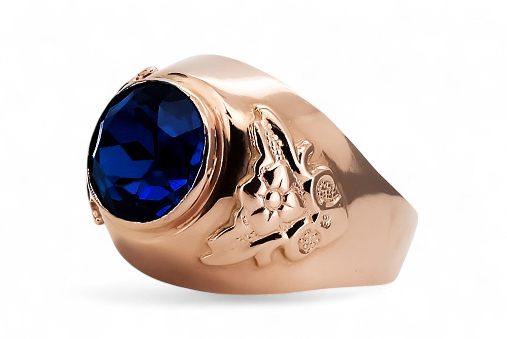 Vintage Sapphire Ring in 14K Rose Gold (vrc078r-sp) — side view showing the setting