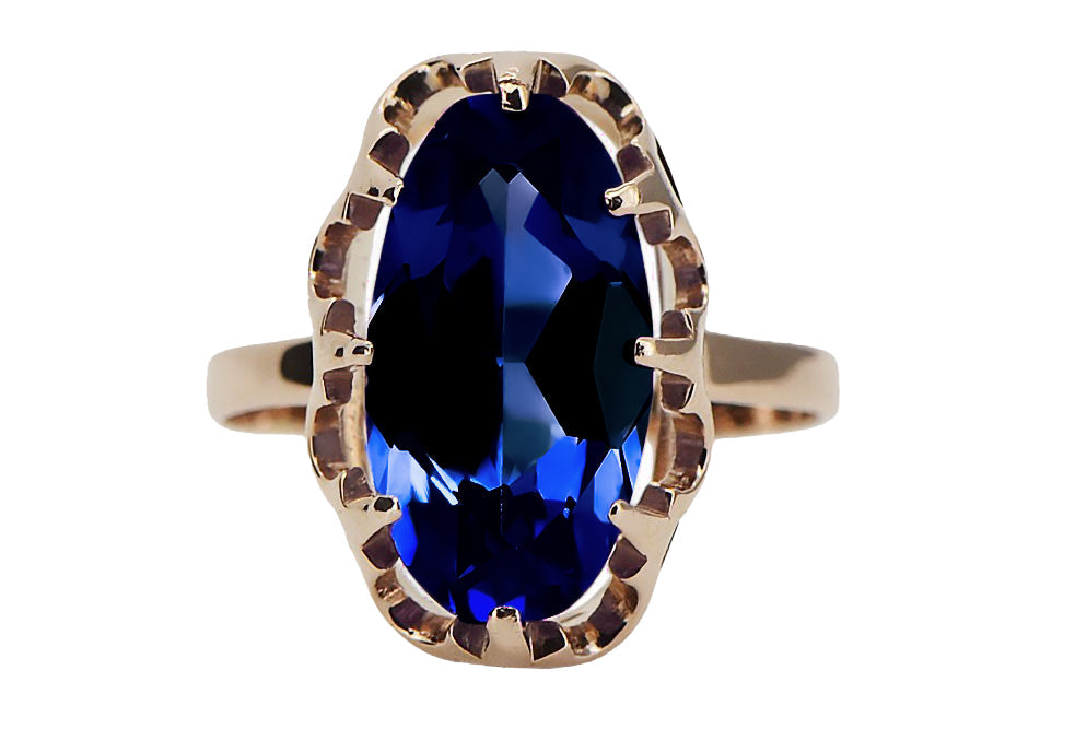 Vintage Sapphire Ring in 14K Rose Gold (vrc253r-sp) — close-up of the hallmark on the inner band