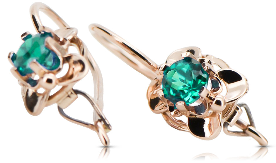 Vintage Emerald Earrings in 14K Rose Gold (vec116r-em) — full view of the piece