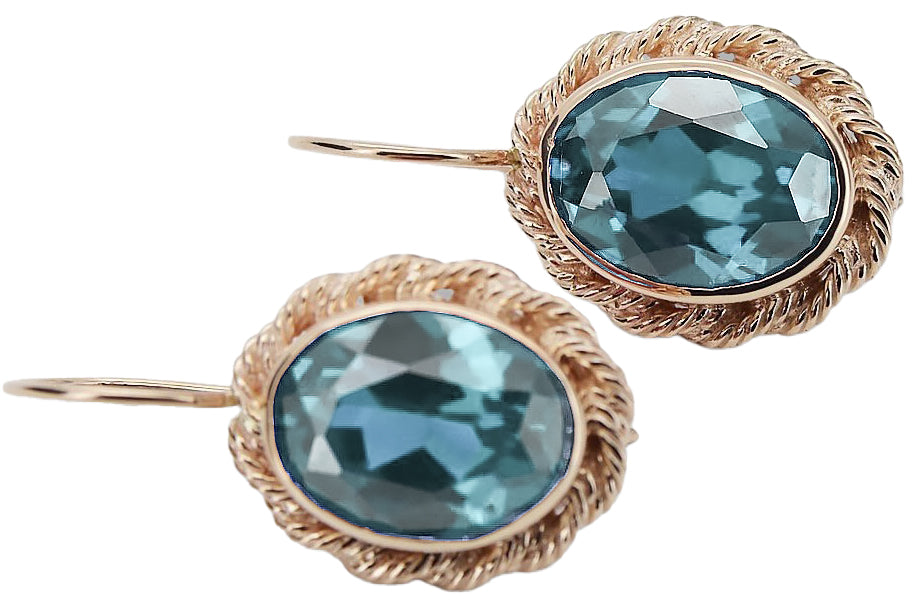 Vintage Aquamarine Earrings in 14K Rose Gold (vec007r-aq) — side view showing the setting