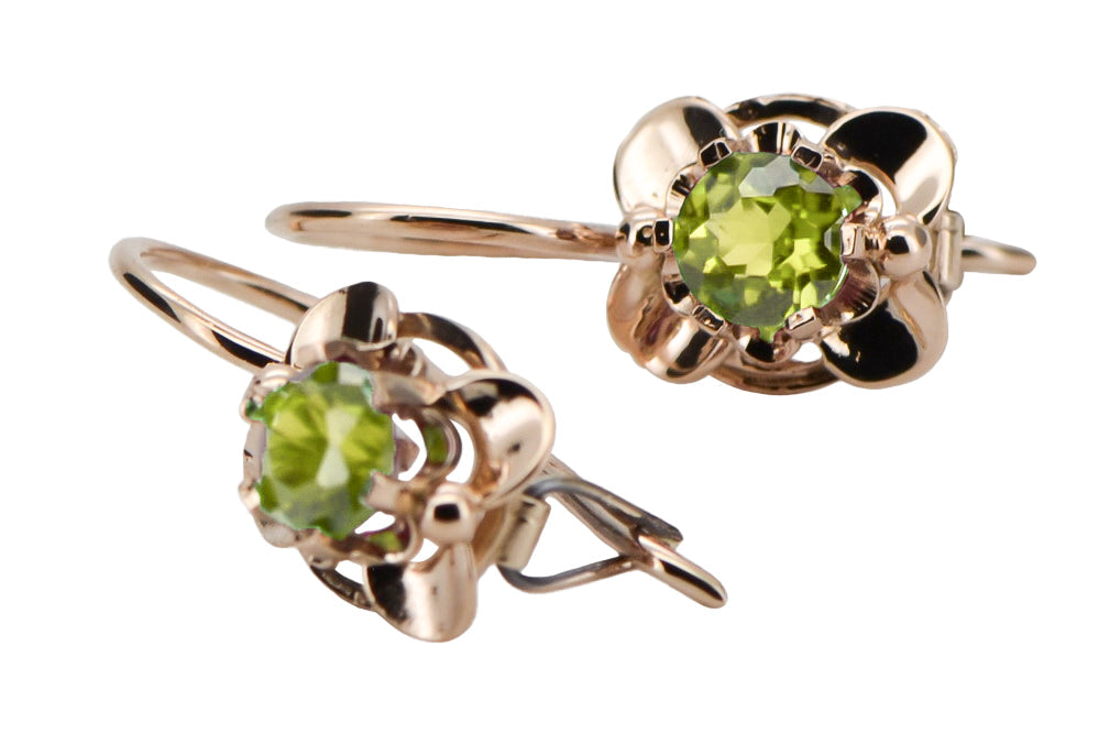Vintage Yellow Peridot Craft Earrings in 14K Rose Gold (vec116r-yp) — close-up of the hallmark on the inner band