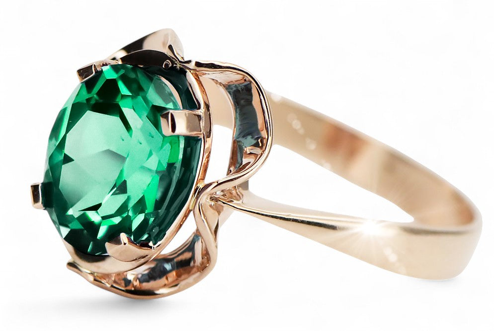 Vintage Emerald Ring in 14K Rose Gold (vrc206r-em) — full view of the piece